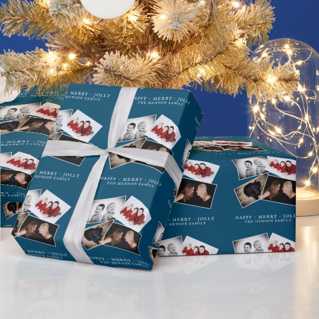 4 Family Photo Collage Merry Jolly Christmas  Wrapping Paper (Holidays)