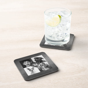 4 Family Photos Black White  Chalkboard Monogram Coaster