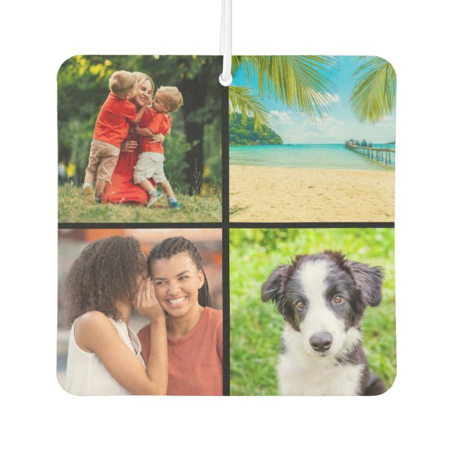 4 Favourite Family Photo Collage Script Name Car Air Freshener (Front)