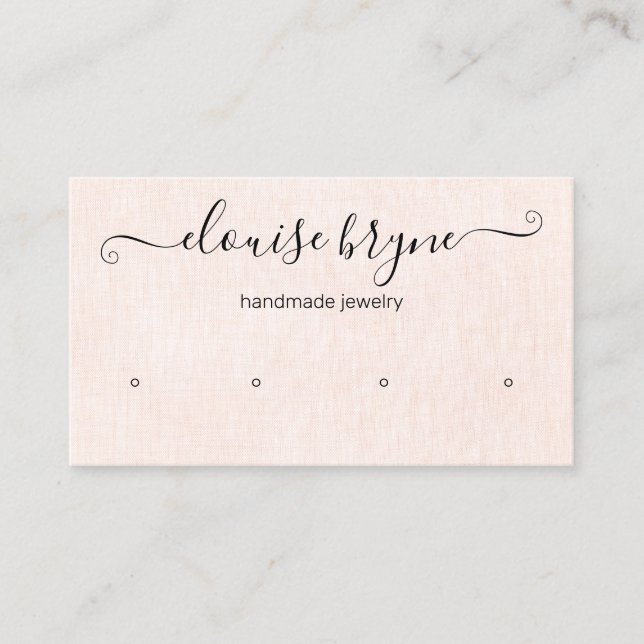 4 Four Hole Earring Pink Linen Script Display Business Card (Front)