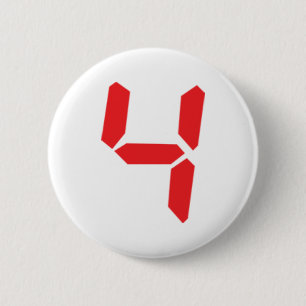 4 four red alarm clock digital number 6 cm round badge