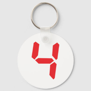 4 four red alarm clock digital number key ring
