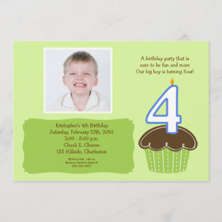 4 FOUR year old CUPCAKE PHOTO BIRTHDAY INVITE