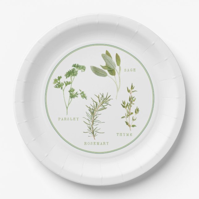4 FRESH HERBS 9" Round Paper Plates (Front)
