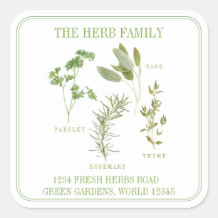 4 FRESH HERBS Large Square Address Envelope Seals