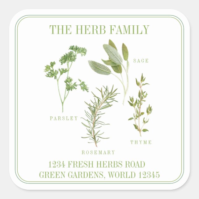 4 FRESH HERBS Large Square Address Envelope Seals (Front)