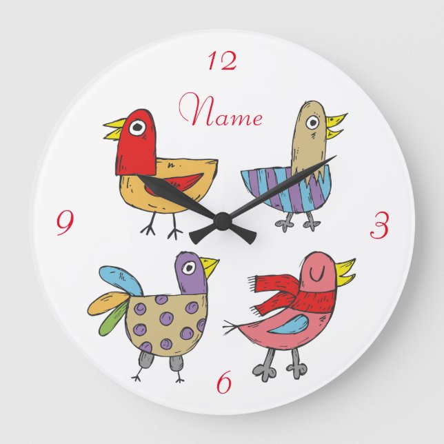 4 Funny Birds Thunder_Cove Large Clock (Front)