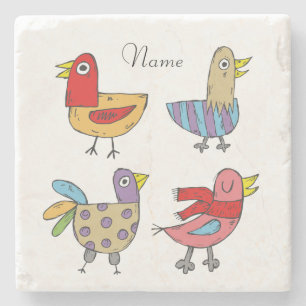 4 Funny Birds Thunder_Cove Stone Coaster