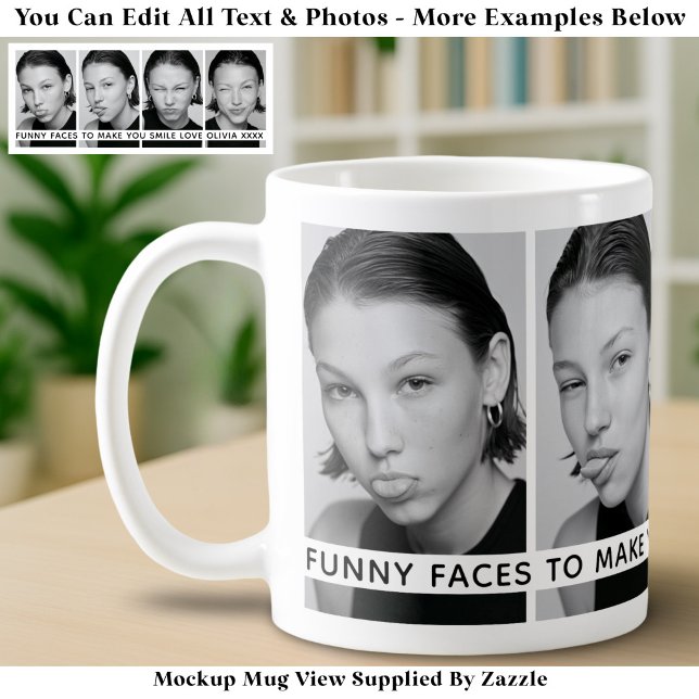 4 Funny Faces Custom Photos & Long Message Coffee Mug (Creator Uploaded)