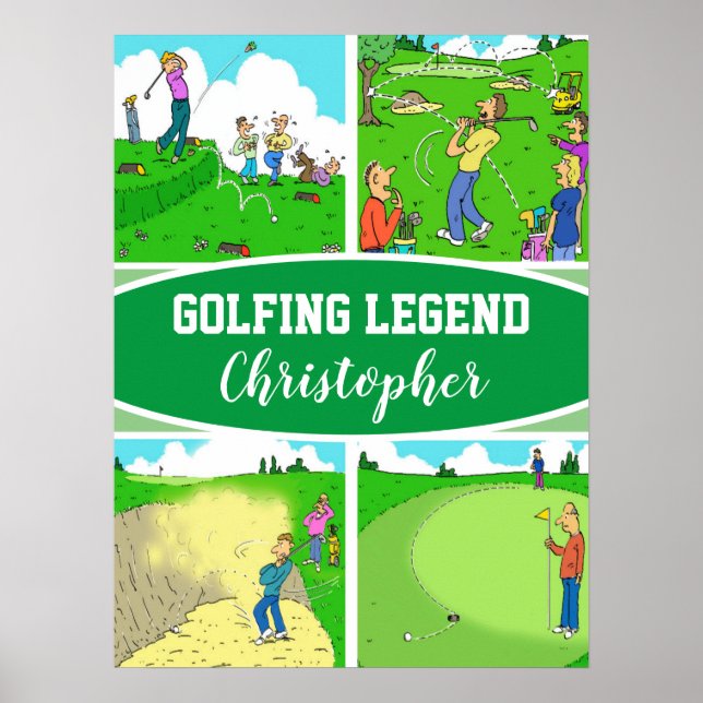 4 Funny Golfers Golfing Cartoons for a Golf Legend Poster (Front)