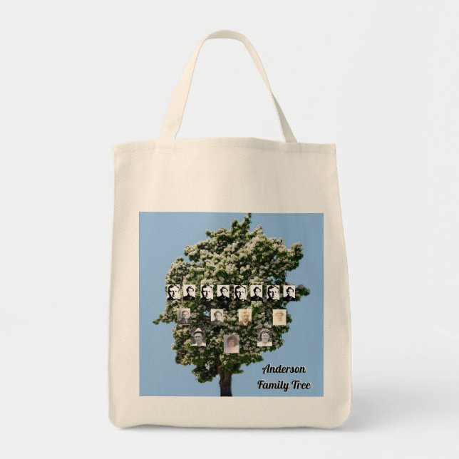4 Generation Floral Tree Photo Cutout Family Tree Tote Bag (Front)