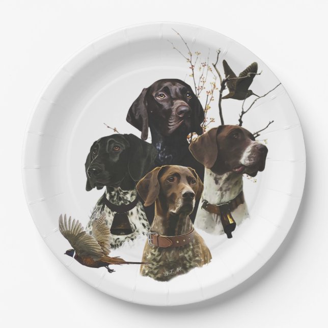 4 German Shorthaired Pointer Colours  Paper Plate (Front)