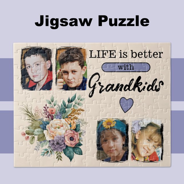 4 grandkids photo floral purple jigsaw puzzle (Creator Uploaded)