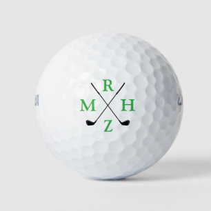4 Green Initials Monogram with Golf-Clubs Golf Balls