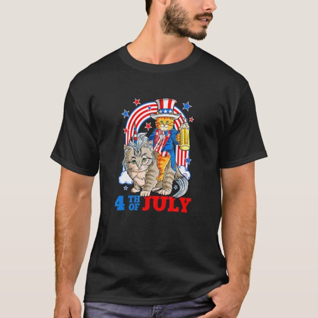 4 H Of July Cat Independence Day Patriot Usa T-Shirt (Front)