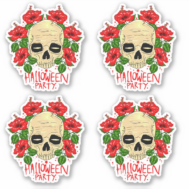 4 Halloween Party Skull Blood Red Flowers Sticker (Front)