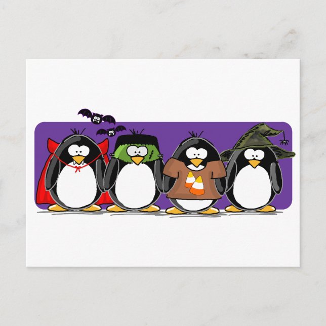 4 Halloween Penguins Postcard (Front)