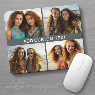 4 Horizontal Photo Collage with One Line of Text Mouse Mat
