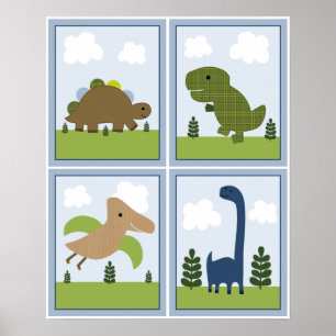 4 in 1 Dinosaurs/Dino 8x10 inch Nursery Art Poster