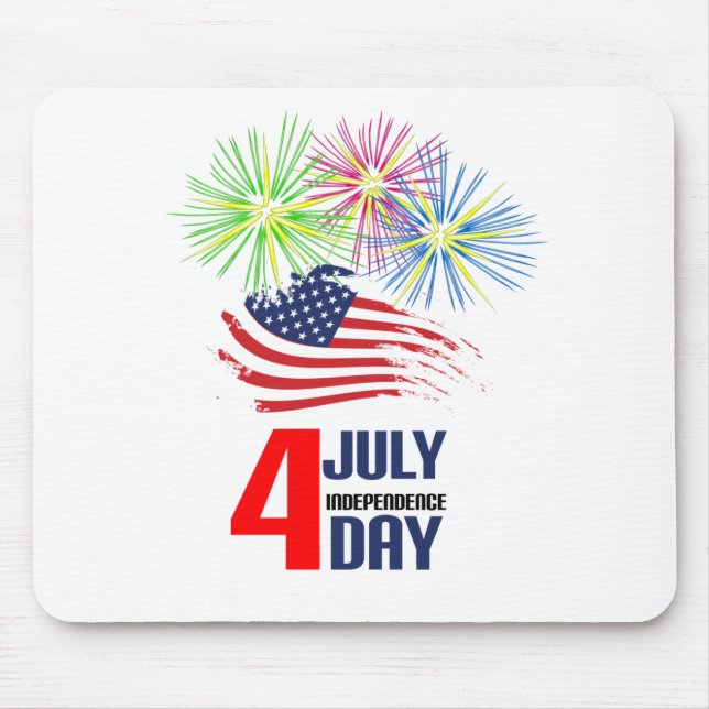 4 July - Independence Day with Flag and Fireworks Mouse Mat (Front)