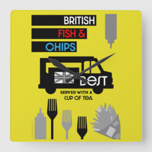 4 June — Fish and Chip Day Square Wall Clock