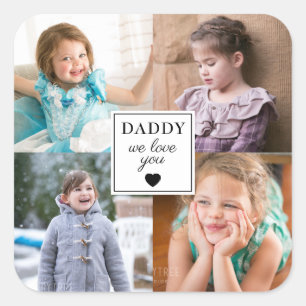 4 Kids Photo Collage Father's Day  Square Sticker