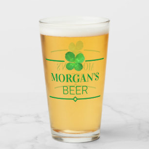4 Leaf Clover Cool Personalised Irish Shamrock Glass