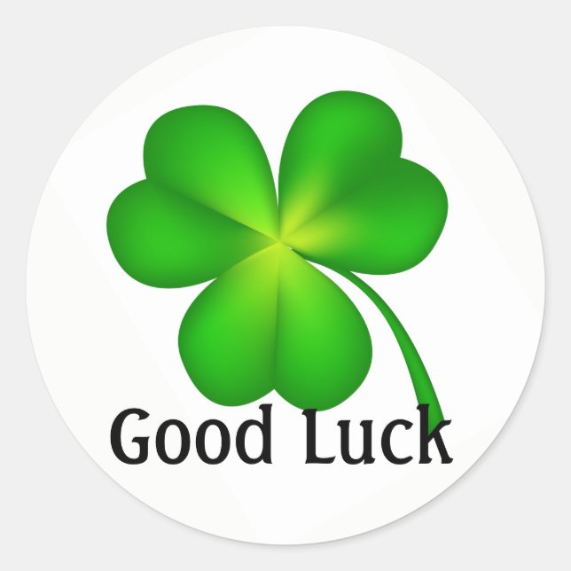 4 leaf clover, Good Luck! Classic Round Sticker (Front)