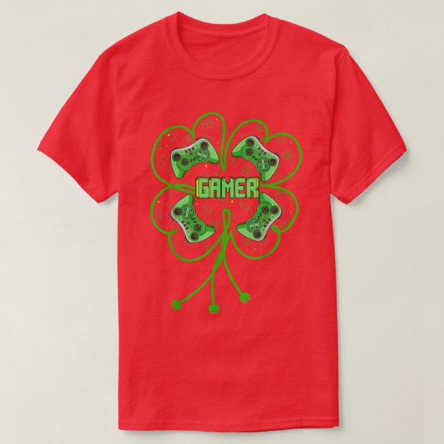 4 Leaf Clover Happy St Patrick Day Funny Video Gam T-Shirt (Design Front)