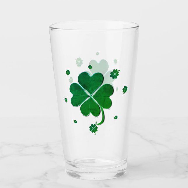 4 Leaf Clover St. Patrick's Day Glass (Front)