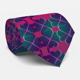 4 Leaf Clover Teal Smoke on Fuschia  Tie