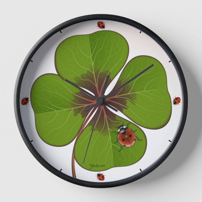 4-LEAF CLOVER With LADY BUG Wall Clock (Front)
