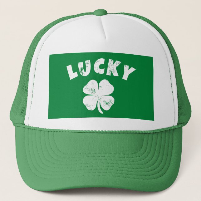 4 Leaf Lucky Clover St. Patrick's  Day  Trucker Hat (Front)