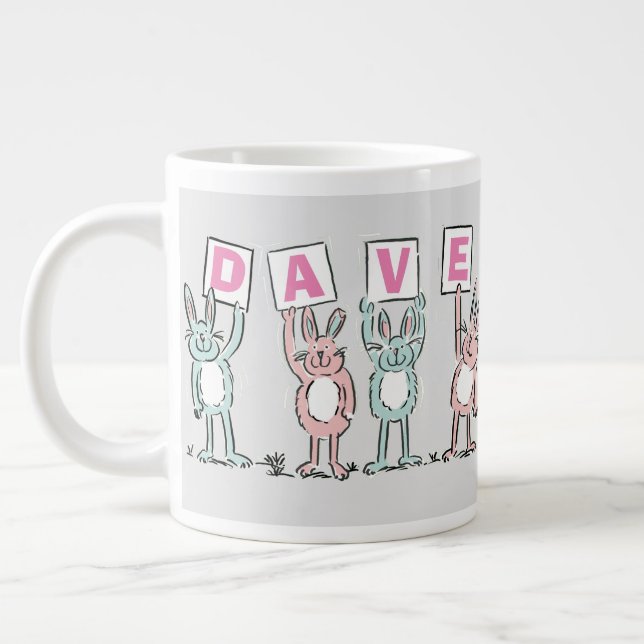 4 Letter Name Fun Rabbit Design Large Coffee Mug (Left)