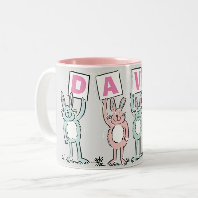 4 Letter Name Fun Rabbit Design Two-Tone Coffee Mug (Front Left)