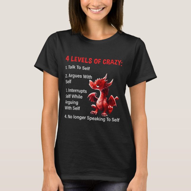 4 Levels Of Crazy Talks To Self Argues With Self D T-Shirt (Front)
