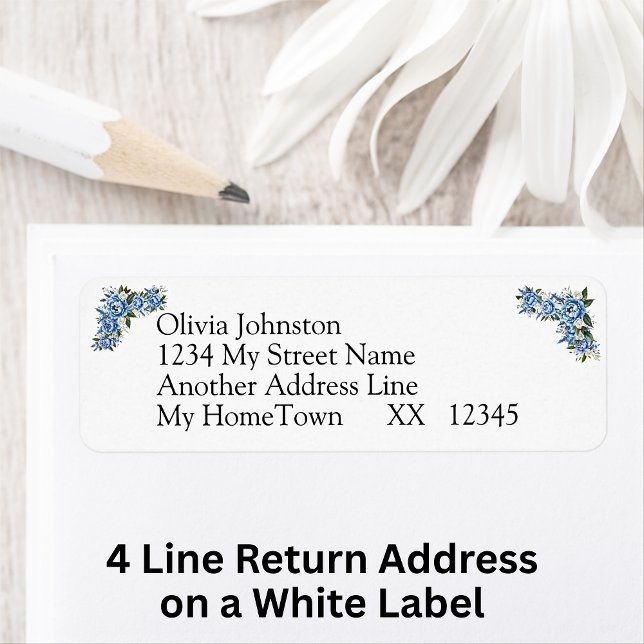 4 Line Return Address on white  Blue Peony Wedding (Creator Uploaded)