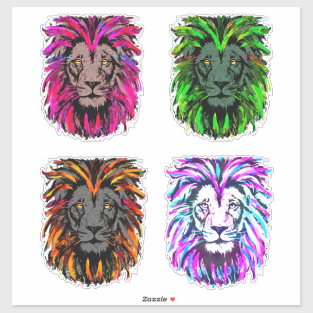 4 Lion head stickers - Lion stickers (Sheet)