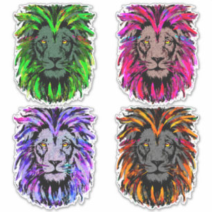 4 Lion heads sticker - Lion stickers