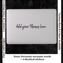 4 Modern Custom Name Laptop Stickers Set Black