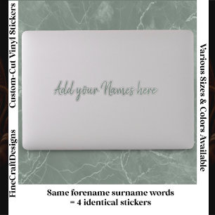 4 Modern Custom Name Laptop Stickers Set Green