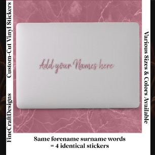 4 Modern Custom Name Laptop Stickers Set Pink