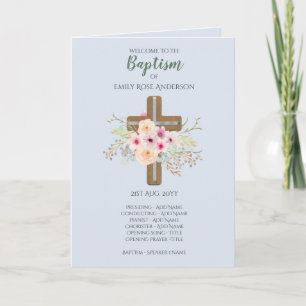 4 page BAPTISM Program - Floral Cross Blue Programme