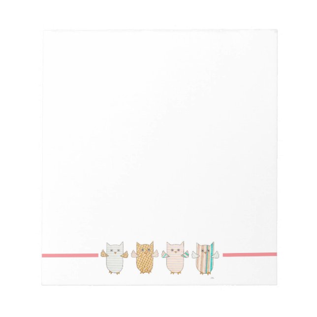 4 Pastel Owls Flying Notepad (Front)