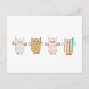 4 Pastel Owls Flying Postcard