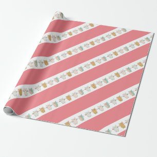 4 Pastel Owls Flying Wrapping Paper