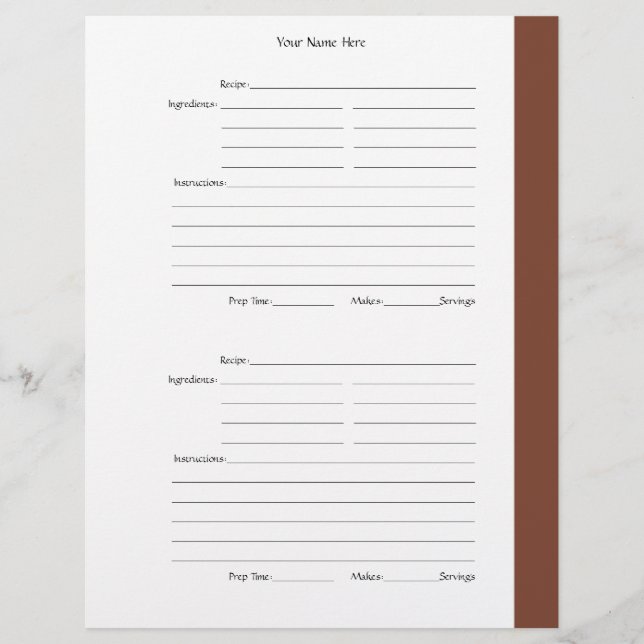 4 per Page - Brown 2-sided Recipe Pages (Front)