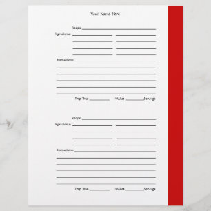 4 per Page - Red 2-sided Recipe Pages