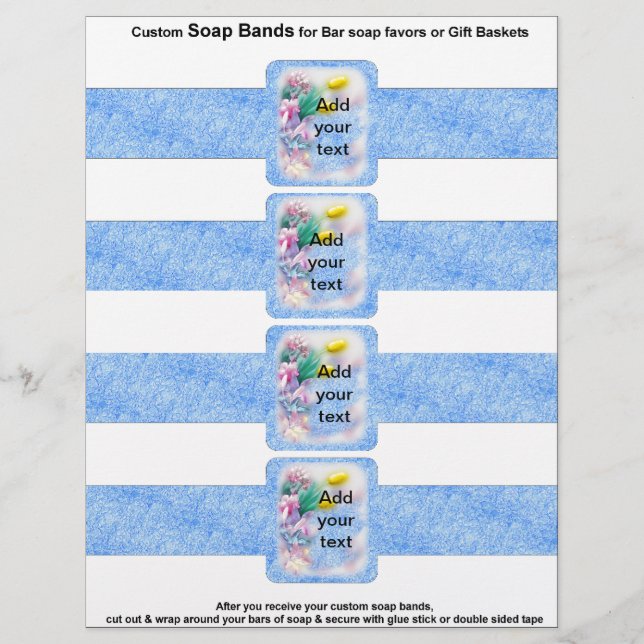 4 per sheet Bar Soap Bands Blue Paper Party Favour (Front)