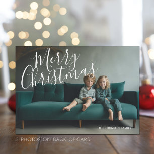4 Photo (3 on back) Merry Christmas Calligraphy Holiday Card